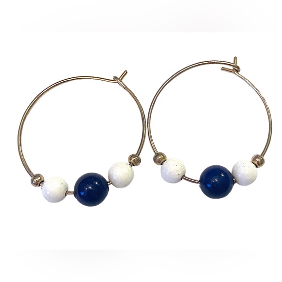 Vintage Jewelry - Vintage navy and white hoop earrings